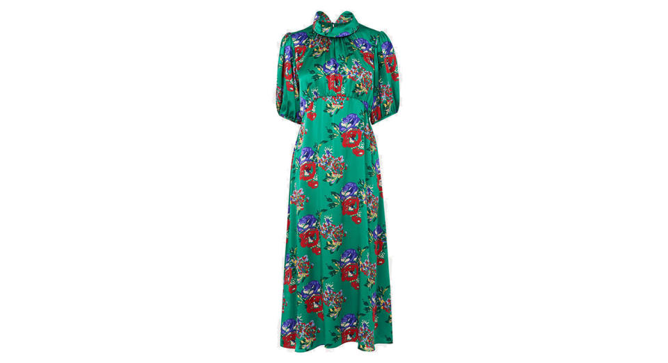 Vita Green Floral Print Silk Midid Dress 