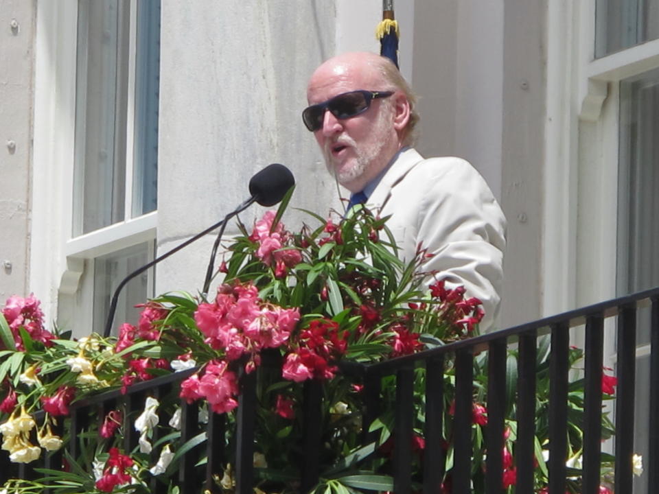 Rocco Landesman, the chairman of the National Endowment for the Arts, addresses the crowd during the opening ceremonies of the Spoleto Festival USA in Charleston, S.C., on Friday, May 25, 2012. The internationally known arts festival was opening its 36th season. (AP Photo/Bruce Smith)