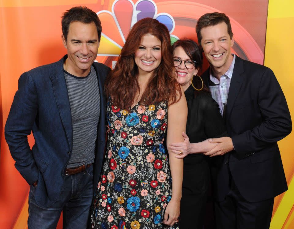 The 49-year-old is pictured here with her Will & Grace co-stars in August. Source: Getty