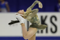 Rika Kihira of Japan performs in the ladies free skating program during the ISU Grand Prix of Figure Skating in Sapporo, northern Japan, Saturday, Nov. 23, 2019. (AP Photo/Toru Hanai)