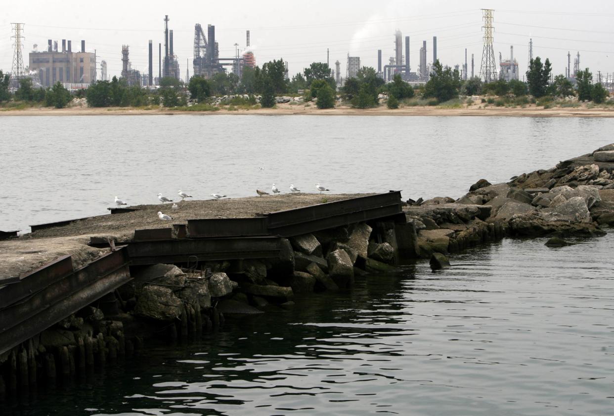 A British Petroleum oil refinery is seen on the shore of Lake Michigan in Whiting, Indiana.