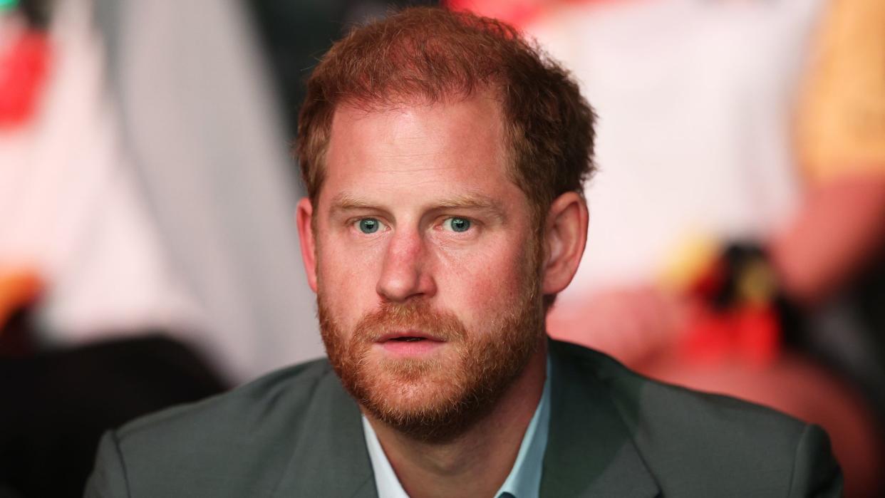 Prince Harry, Duke of Sussex watches the show during the opening ceremony of the Invictus Games 2023 