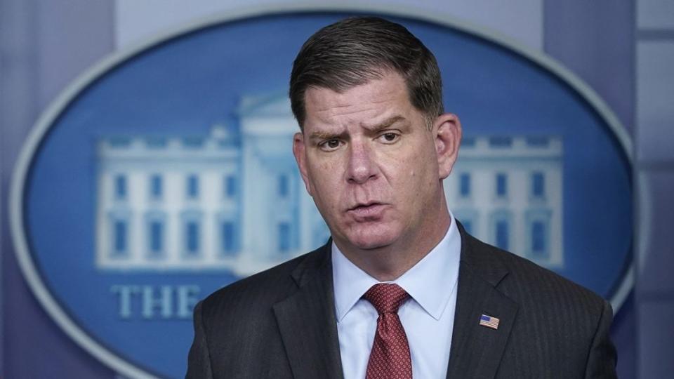 U.S. Labor Secretary Marty Walsh speaks during the daily press briefing at the White House on April 2, 2021 in Washington, DC. (Photo by Drew Angerer/Getty Images)