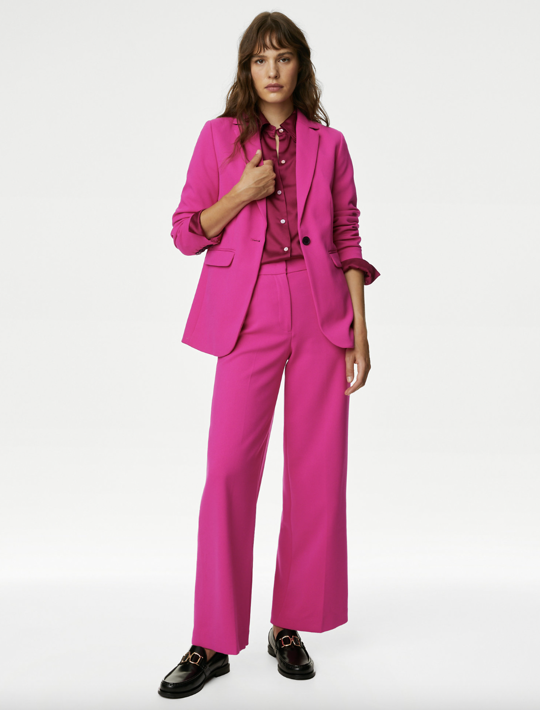 This bright pink shade is perfect for adding a pop of colour into your winter wardrobe. (M&S)