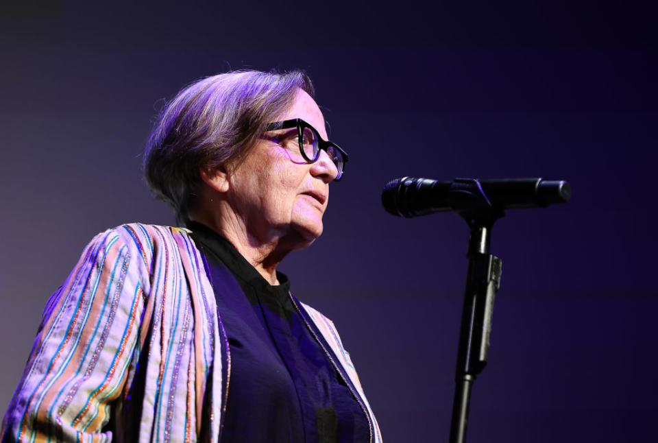 NEW YORK, NEW YORK - OCTOBER 04: Agnieszka Holland speaks during the 61st New York Film Festival "Green Border" at Alice Tully Hall, Lincoln Center on October 04, 2023 in New York City. (Photo by Arturo Holmes/Getty Images for FLC)