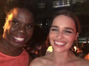 <p>No list of Jones’s celebrity selfies would be complete without some representation of her <em>Game of Thrones</em> obsession, gleefully on display here with Daenerys Targaryen herself, Emilia Clarke. “Wait…OUEEN OF DRAGONS YALL!!,” Jones captioned the pic. “And literally one of the nicest people I ever met. She didn’t care I was geeking out” And neither do we — this is Jones at her best. (Photo: <a rel="nofollow noopener" href="https://twitter.com/Lesdoggg/status/777815794977603584" target="_blank" data-ylk="slk:Leslie Jones via Twitter;elm:context_link;itc:0;sec:content-canvas" class="link ">Leslie Jones via Twitter</a>) </p>