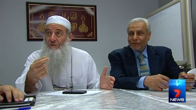 Sheikh Zoud sitting with the Grand Mufti of Australia. Photo: 7 News