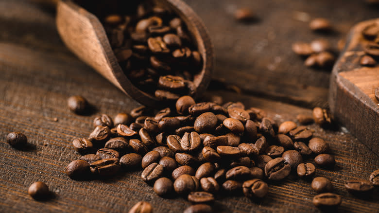 coffee beans on wood