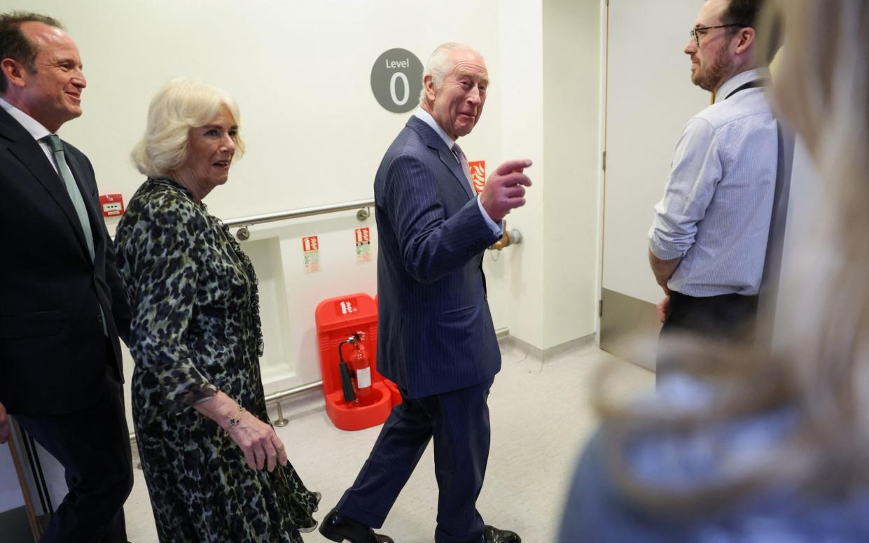 The King was in good spirits on his visit to the Macmillan Cancer Centre