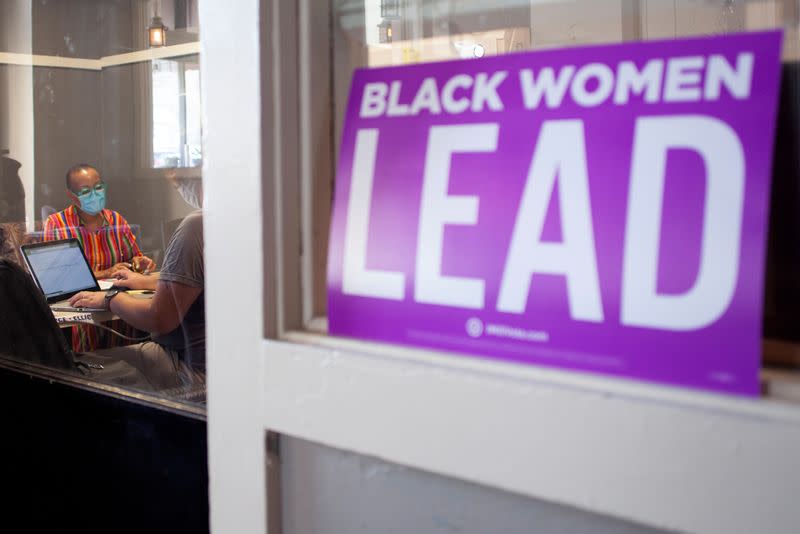 U.S. congressional candidate Joyce Elliot works from her office in Little Rock