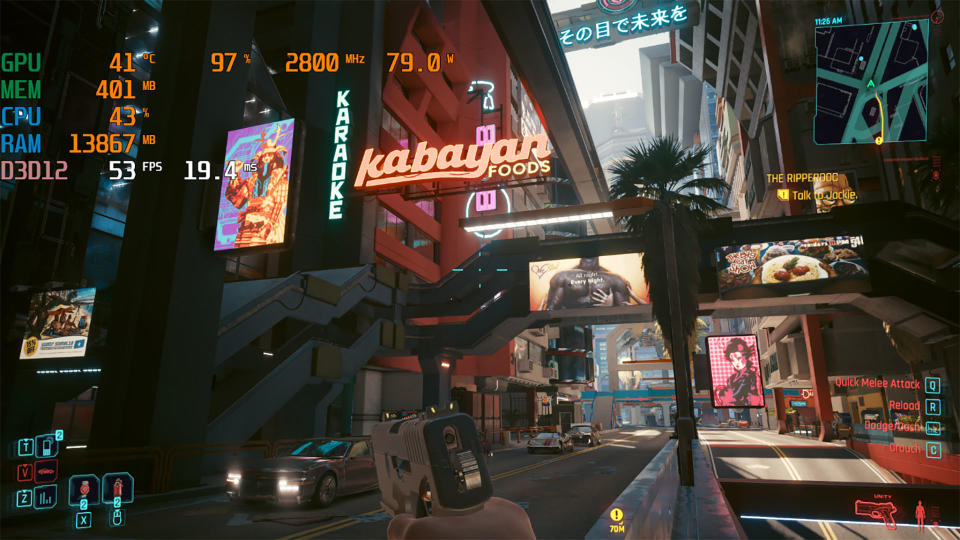 Cyberpunk 2077 running on an AMD Ryzen 5 8600G