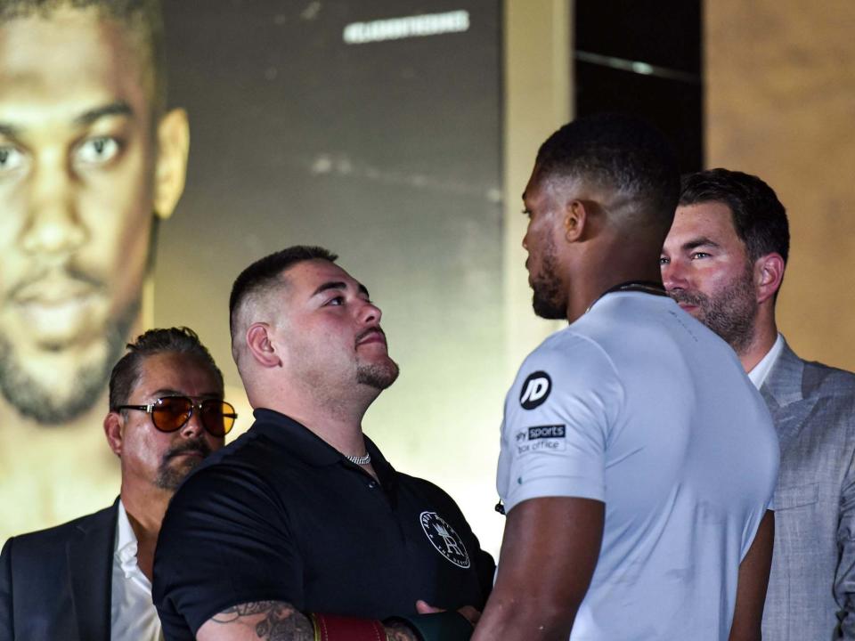 Andy Ruiz and Anthony Joshua face off: AFP/Getty