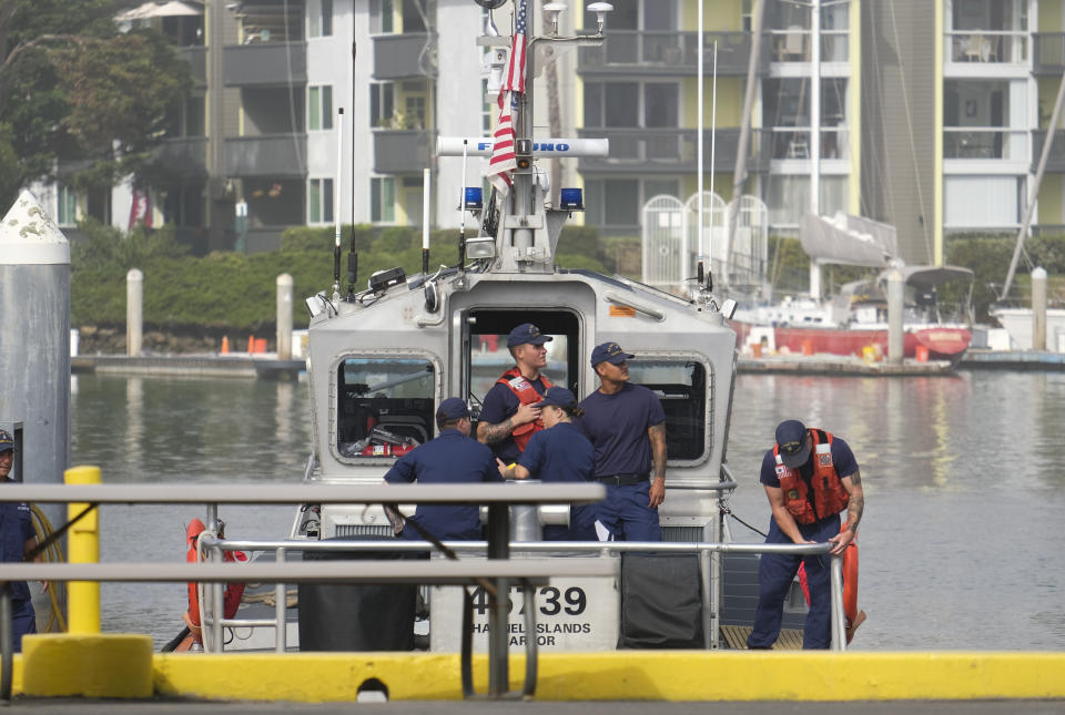 Coast Guard crews leave the U.S. Coast Guard Station Channel Islands in Oxnard, Calif., Monday, Sept. 2, 2019. (Photo: Ringo H.W. Chiu/AP)