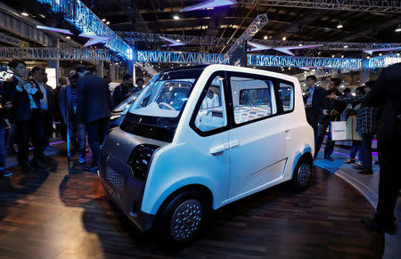 Mahindra showcases its new electric vehicle, ATOM, at the India Auto Show in Greater Noida, India February 7, 2018. Picture taken February 7, 2018. REUTERS/Saumya Khandelwal