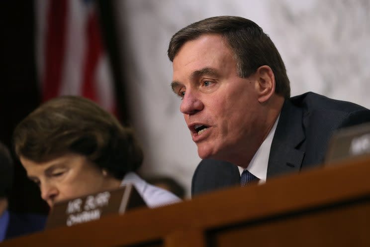Senate Intelligence Committee ranking member Sen. Mark Warner (D-VA) delivers opening remarks before former FBI Director James Comey testifies during a hearing in the Hart Senate Office Building on Capitol Hill June 8, 2017 in Washington. (Photo: Drew Angerer/Getty Images)