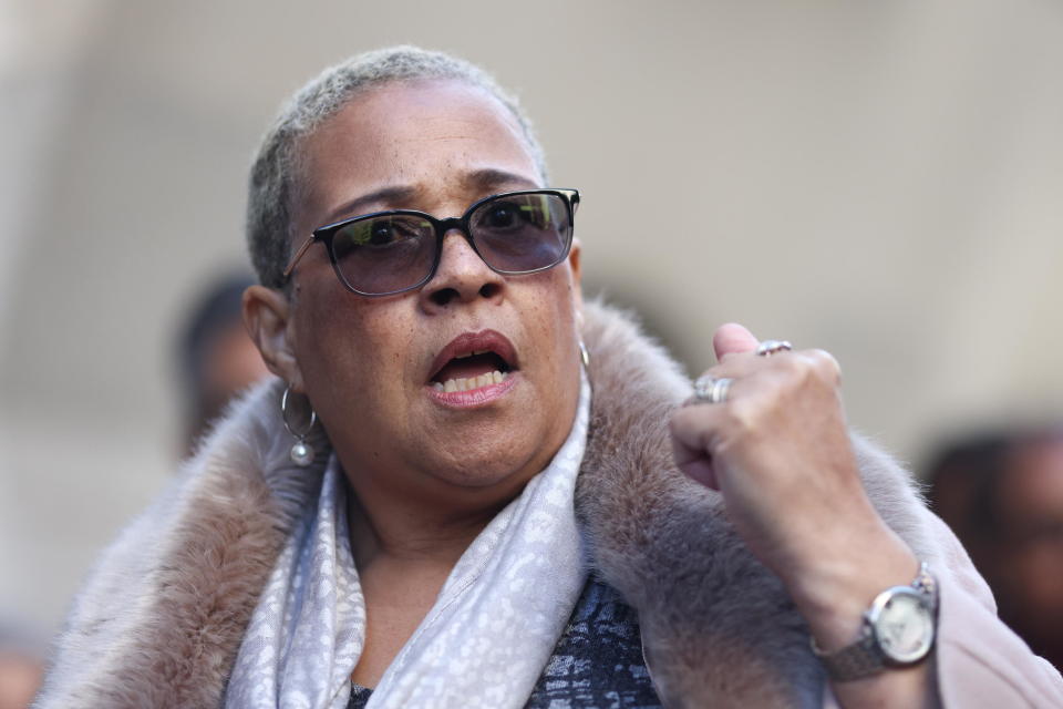 Mina Smallman, the mother of Nicole Smallman and Bibaa Henry, speaks outside the Old Bailey in London after two Metropolitan Police officers pleaded guilty to sharing photos of the bodies of the two murdered sisters on WhatsApp in London, November 2, 2021. / Credit: TOM NICHOLSON/REUTERS