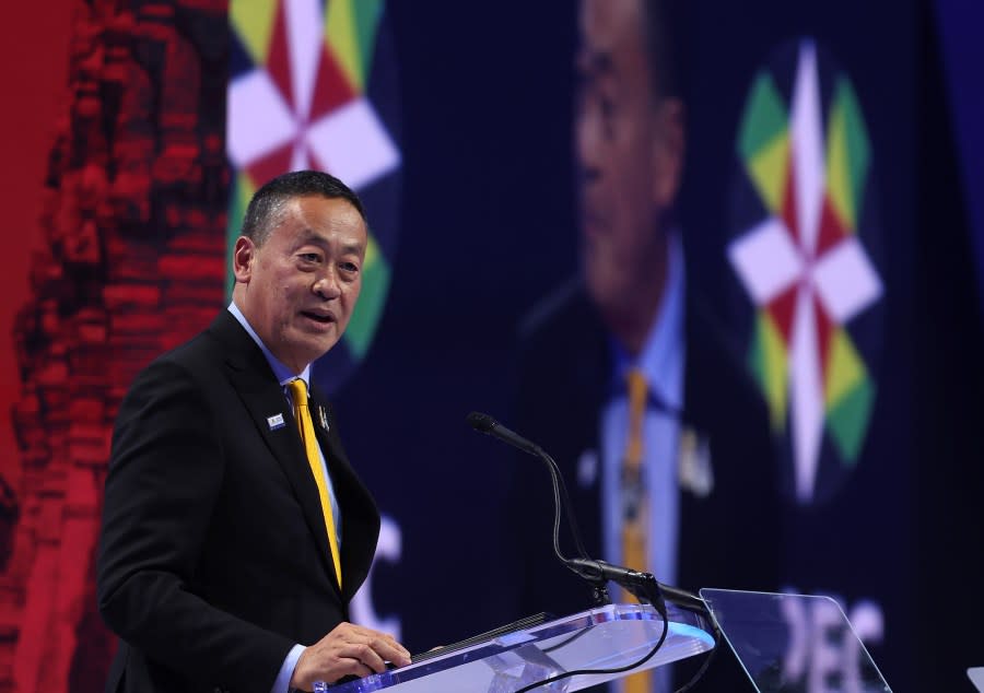 Thai Prime Minister Srettha Thavisin speaks during the APEC CEO Summit at Moscone West on November 15, 2023 in San Francisco. (Photo by Justin Sullivan/Getty Images)