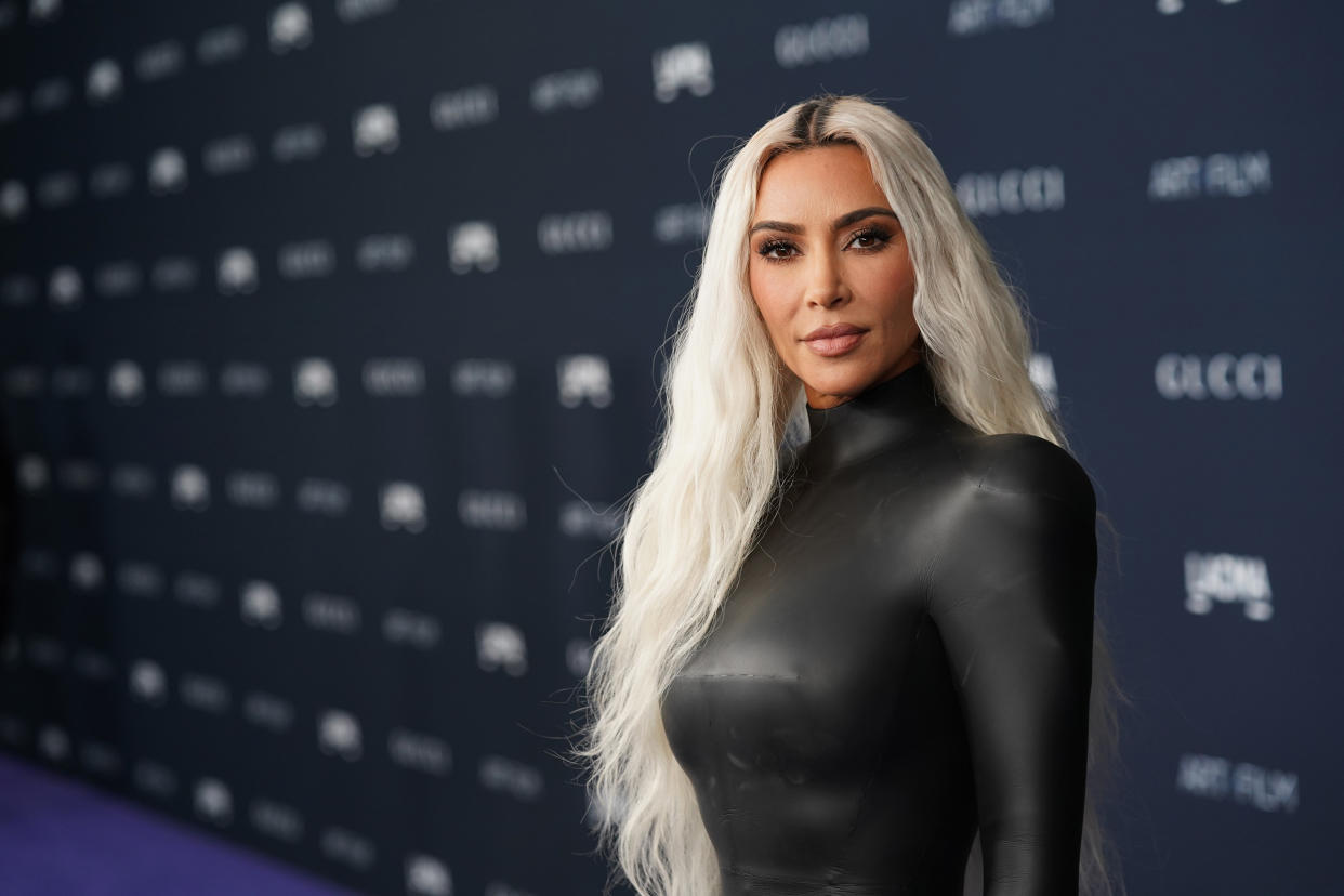 Kim Kardashian traded in her platinum blonde hair for a honey hue. (Photo: Presley Ann/Getty Images for LACMA)