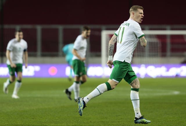 James McClean, right, celebrates his goal