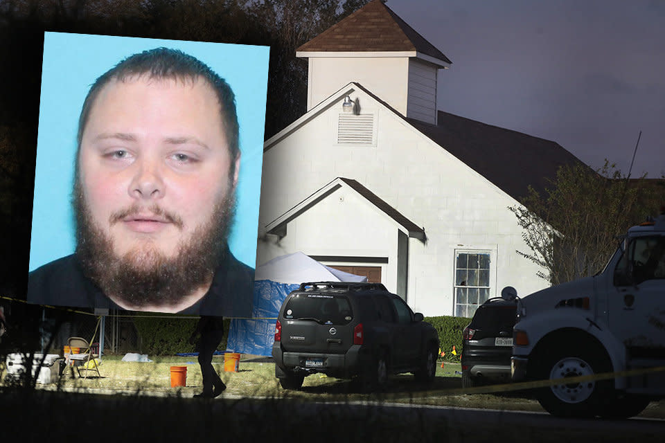 Devin Kelley Patrick killed 26 people when he stormed First Baptist Church in Sutherland Springs, Texas, on Sunday and opened fire. (Photo: HuffPost/Reuters/Getty)