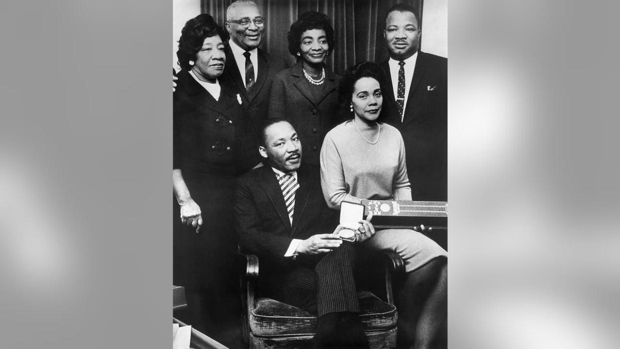 <div>Martin Luther King, Jr., with Wife Coretta and Family, Accepting Nobel Peace Prize, 1964. (Photo by: Universal History Archive/Universal Images Group via Getty Images)</div>