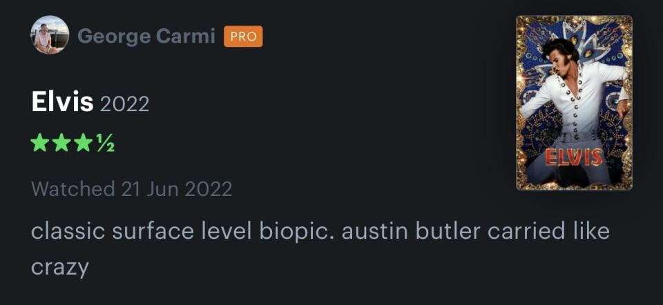 Letterboxd comment for Elvis film