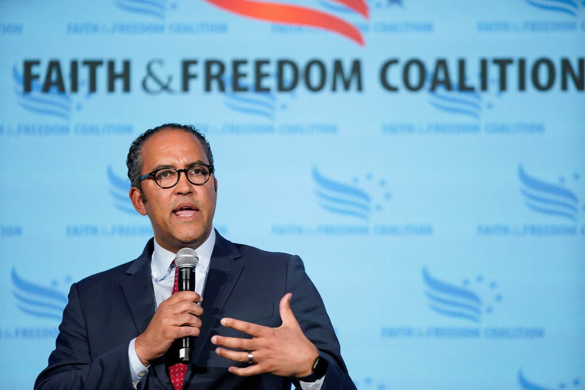 Will Hurd speaks at the Iowa Faith & Freedom Coalition Spring Kick-off in West Des Moines, Iowa (REUTERS)