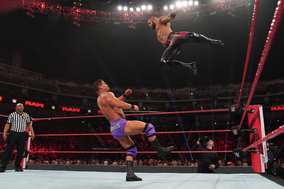 WWE star Ricochet performs during an episode of "Monday Night Raw." (Photo courtesy of WWE)