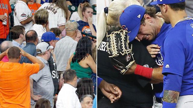 Albert Almora was crying on security guard's shoulder after foul ball hits  child