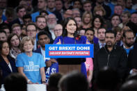 BIRMINGHAM, ENGLAND - NOVEMBER 06: Home Secretary Priti Patel talks onstage at the launch of the Conservative Party's General Election campaign at the National Exhibition Centre on November 6, 2019 in Birmingham, United Kingdom. Boris Johnson visited HM The Queen earlier today to officially dissolve Parliament before heading to the West Midlands to launch the Conservative Party general election campaign. The British people will go to the polls on December 12th for the first winter election in nearly a century. (Photo by Christopher Furlong/Getty Images)