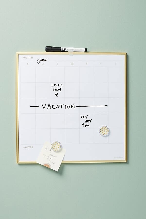 You might be feeling lost without your desk calendar but this dry-erase option can keep you organized. <a href="https://fave.co/2UtwODS" target="_blank" rel="noopener noreferrer">Find it for $20 at Anthropologie</a>.
