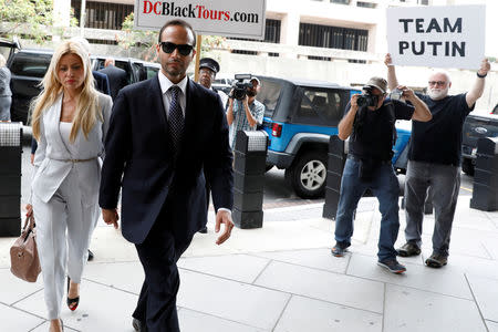 Former Trump campaign aide George Papadopoulos with his wife Simona Mangiante arrives for his sentencing hearing at U.S. District Court in Washington, U.S., September 7, 2018. REUTERS/Yuri Gripas