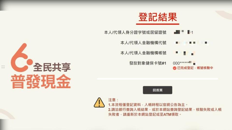 實測普發現金登記結果，整個流程大約花費70秒。（圖／翻攝自官網）