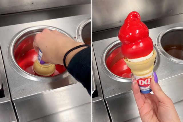 <p>DairyQueenShelbyTWP/TikTok</p> Dairy Queen's Cherry Cone Dip