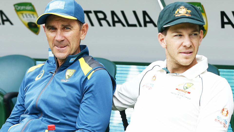 Tim Paine and Justin Langer, pictured here before a Test match in 2019.