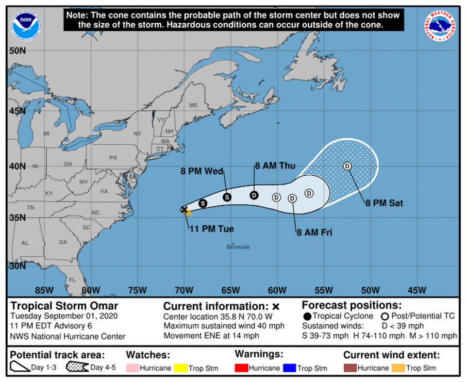 Tropical Storm Omar formed off the coast of North Carolina Tuesday afternoon.