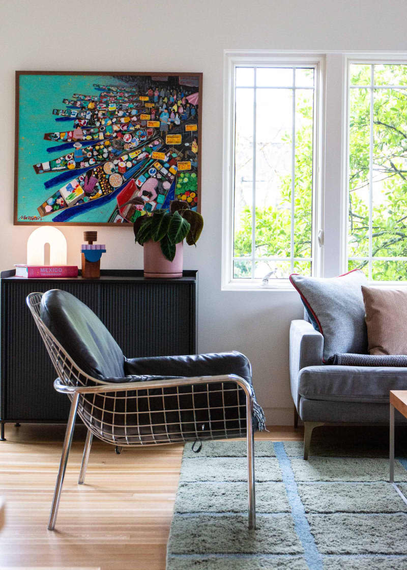 Chrome armchair in living room.