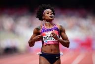 Athletics - London Anniversary Games - London, Britain - July 9, 2017 Jamaica's Elaine Thompson after winning the Women's 100m Hurdles final REUTERS/Hannah McKay