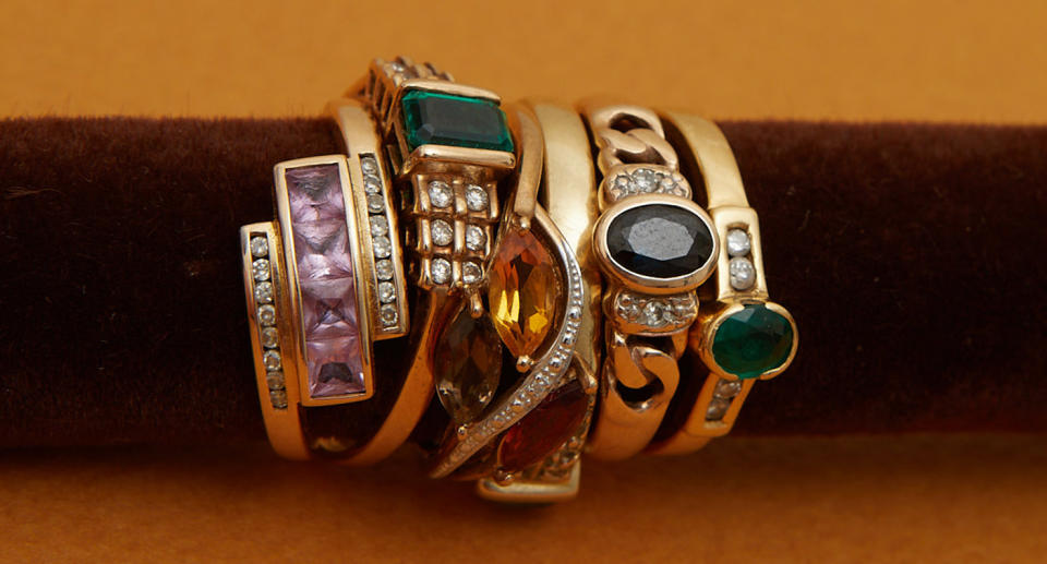 Stack of different vintage rings