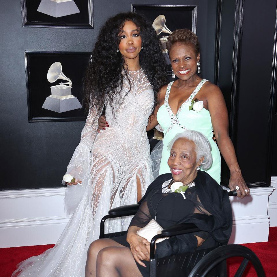 Singer SZA's special red carpet guests prove that style runs in the family at the 2018 Grammy Awards.