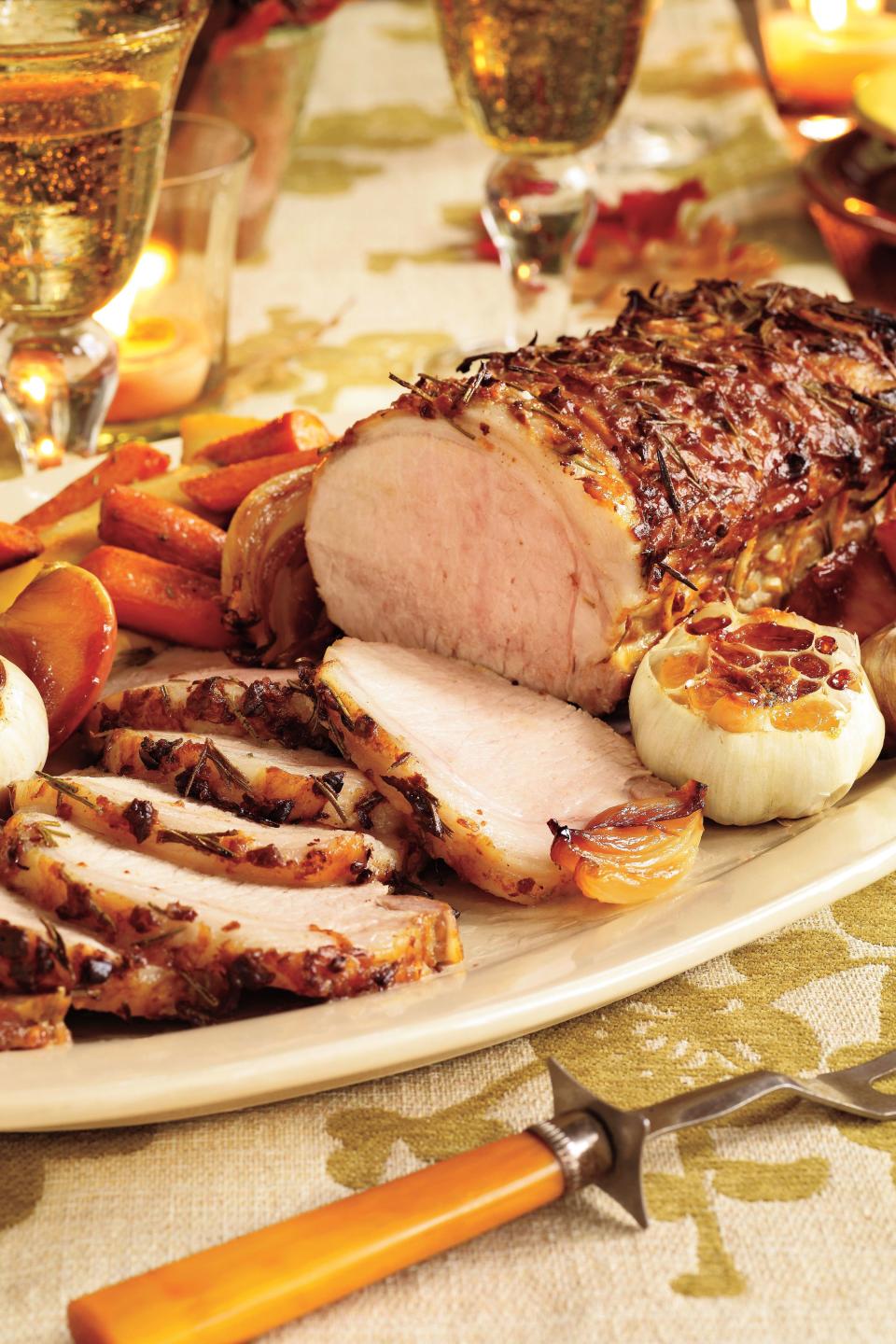 Rosemary-Garlic Pork With Roasted Vegetables and Caramelized Apples