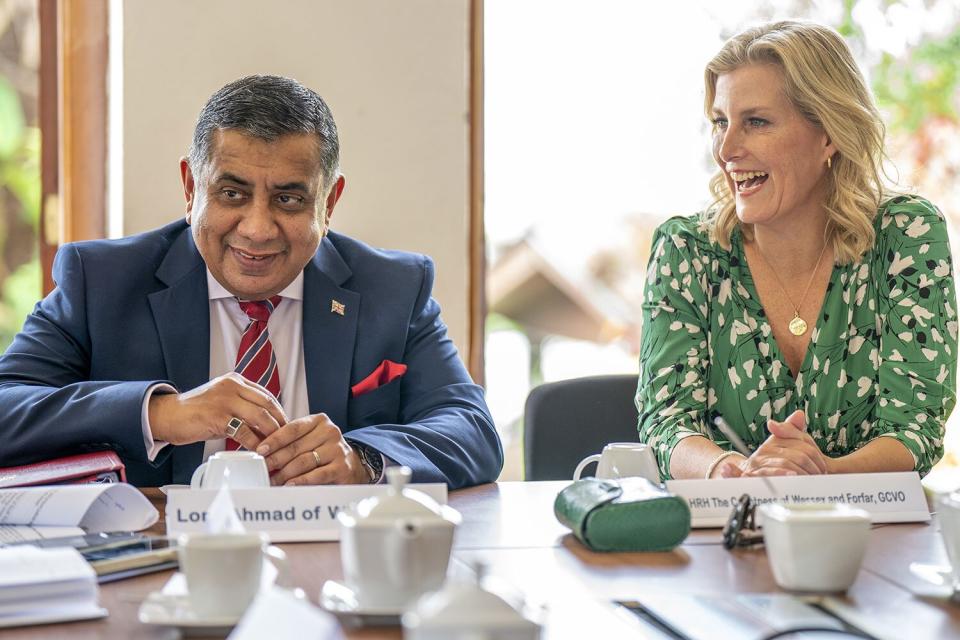 The Countess of Wessex with Lord Ahmad (left) during a meeting in Bukavu, South Kivu Province, with representatives from TRIAL International; a non-governmental organization which is dedicated to fighting impunity for international crimes in conflict, as well as providing legal support to survivors of conflict related violence and human rights violations as they seek justice, as she visits the Democratic Republic of Congo.