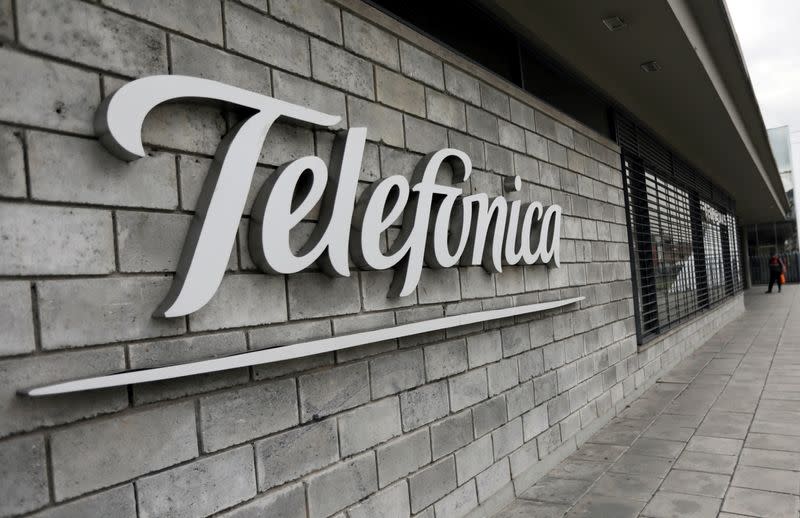 FILE PHOTO: The logo of Telefonica is seen on company's headquarters in Bogota