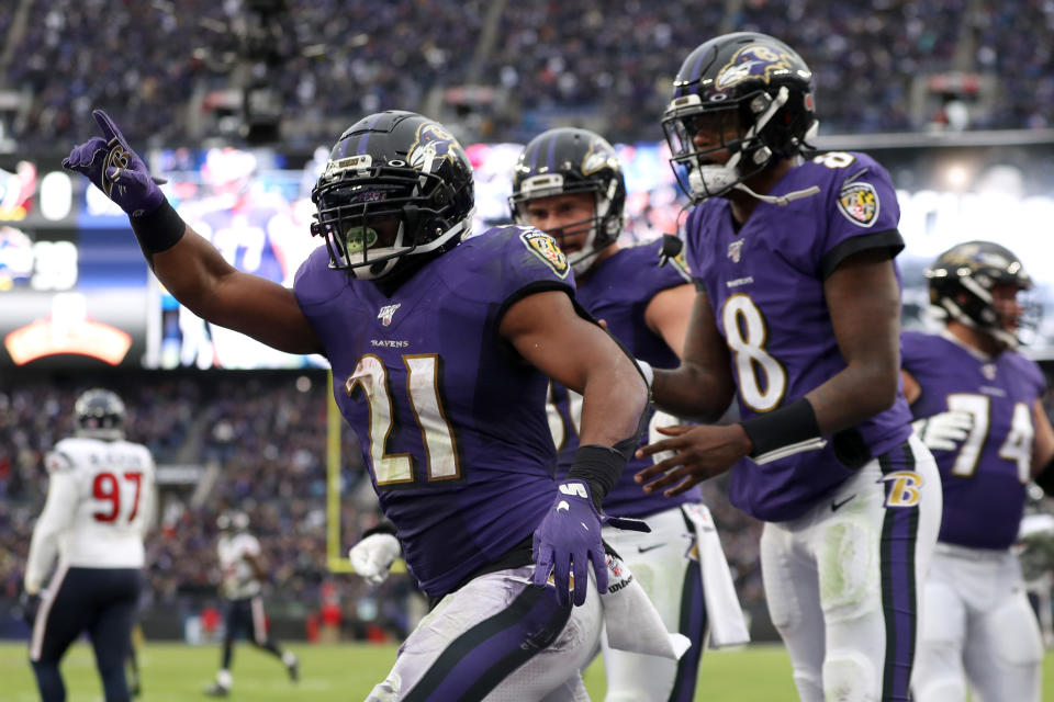 Mark Ingram is ready to take on all comers who don't see Lamar Jackson as the NFL MVP. ( Rob Carr/Getty Images)