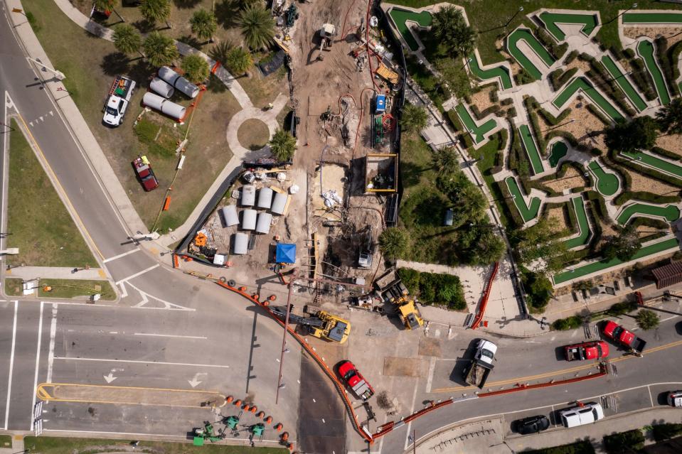 Eine Luftaufnahme des Ortes, an dem das Schiff ausgegraben wurde. - Copyright: Daniel Fiore (SEARCH, Inc.) & Florida Department of Transportation, District Two