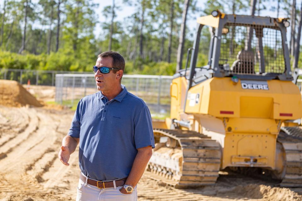 Bay County Commissioner Philip “Griff” Griffitts talks to the media about the features of a new $2 million skatepark coming to Panama City Beach.