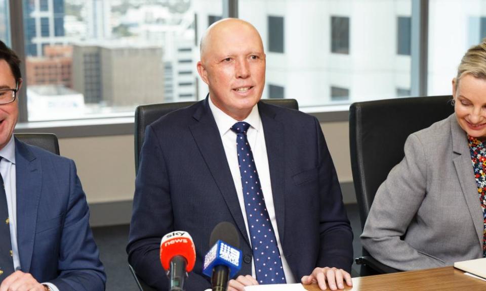 Opposition leader Peter Dutton during a shadow cabinet meeting in Perth