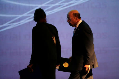 U.S. Commerce Secretary Wilbur Ross leaves after delivering a speech during the Americas Business Summit in Lima, Peru April 12, 2018. REUTERS/Andres Stapff