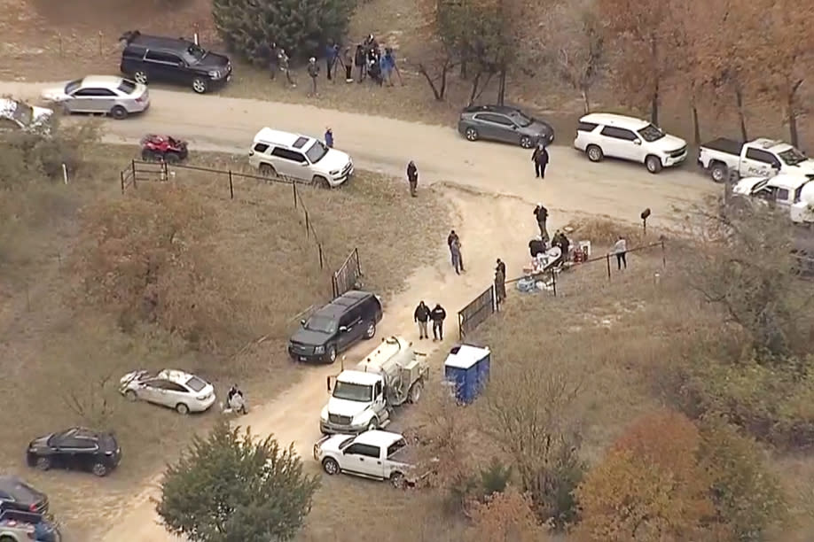 Police investigate the disappearance of 7-year-old Athena Strand in Paradise, Texas, on Thursday. (KXAS)