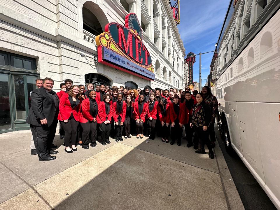 Dressed in red blazers, the Brockton High School Wind Ensemble performed at the Metropolitan Opera House located in Philadelphia on Saturday April 22, 2023. They won first place, among other top honors, at the competition.